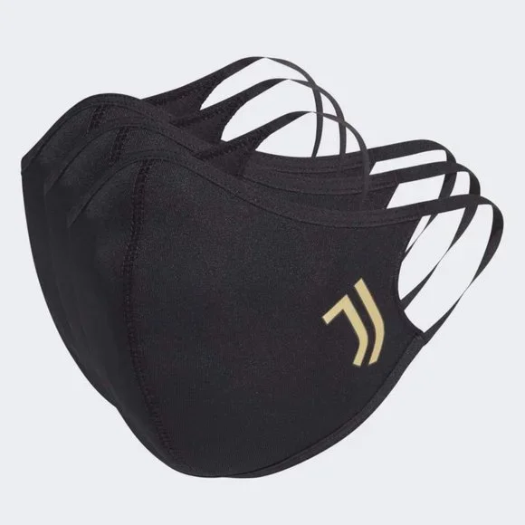 New 3 PCS Adidas Black & Gold Juventus Non-Medical Reusable Face Mask Size M/L - Picture 4 of 11
